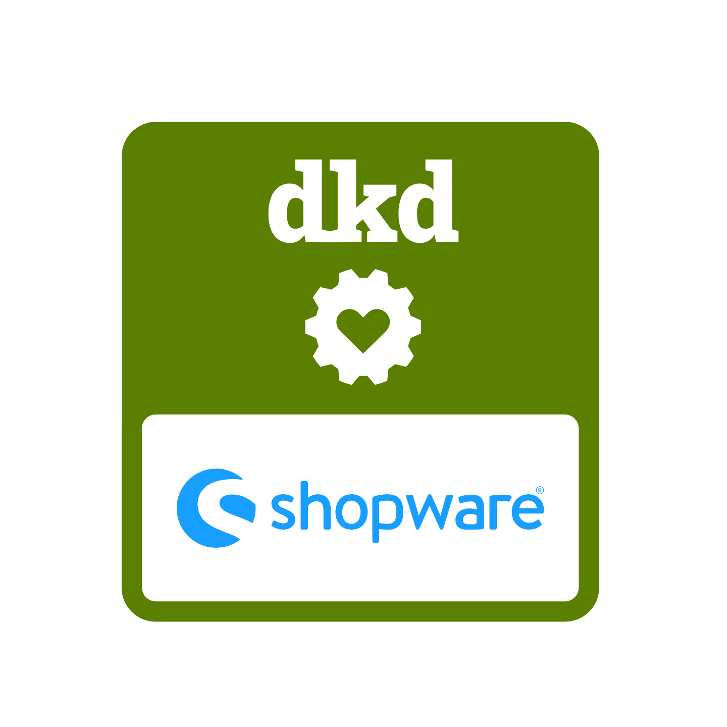 Weisses dkd-Logo auf grünem Hintergrund mit Shopware-Logo